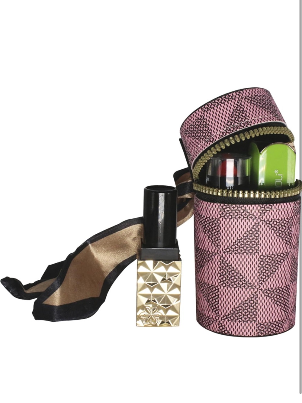 lipstick storage box, pink  synthetic leather, with buckle decoration strap,